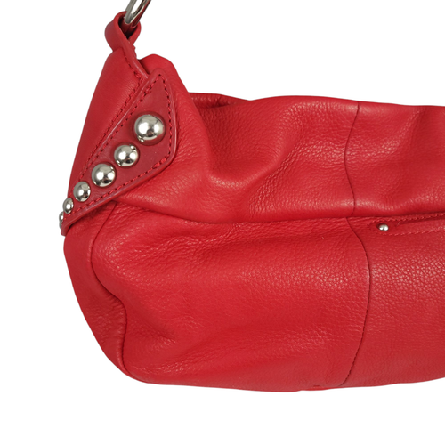 B. MAKOWSKY Shoulder Bag Red Pebbled Leather Studded Hobo Silver Hardware - Picture 5 of 12