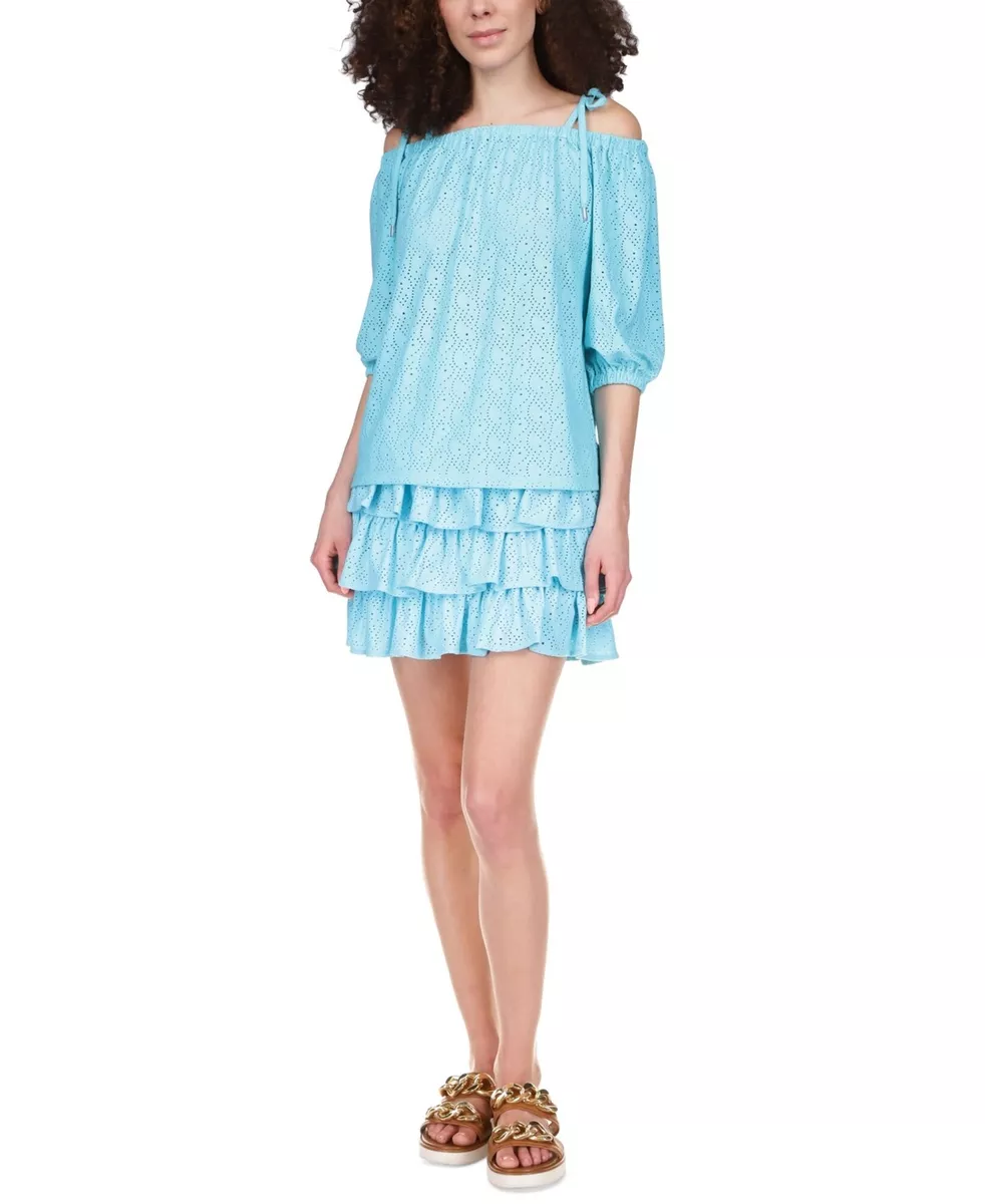 MICHAEL KORS Eyelet Off The Shoulder Top turquoise Blue Size XL MSRP 88