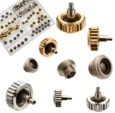 100 Stainless Steel Watch Crown Assorted Gold Silver Flat Long Head Crowns Mixed