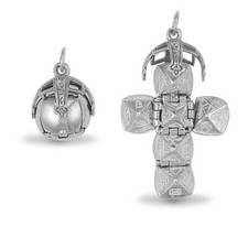 925 Sterling Silver Masonic Opening Orb Cross Ball Pend Charm Med Size 40x24mm