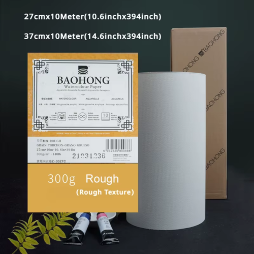 BAOHONG Watercolor Paper Roll 300G Natural White 100% Cotton 10.6/14.6In*394In ( - Picture 9 of 12