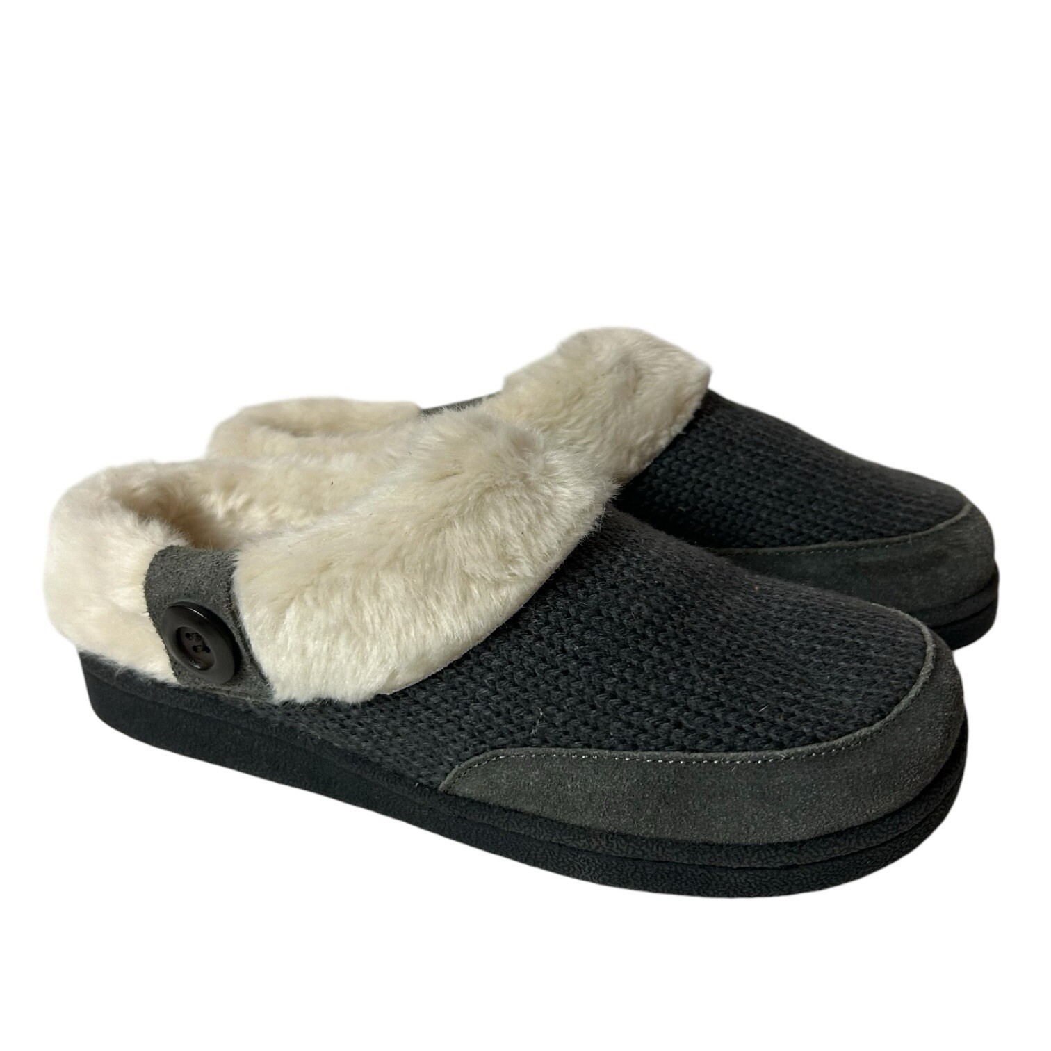 SAOLA Ciabatte Clarks donna grigie in maglia pelle e pelliccia fax foderate 10 m suola interno esterno