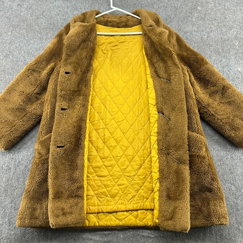 VINTAGE Faux Fur Coat Womens L? Brown Jacket Quilted Lined Three Button Sear 60s - Picture 2 of 14