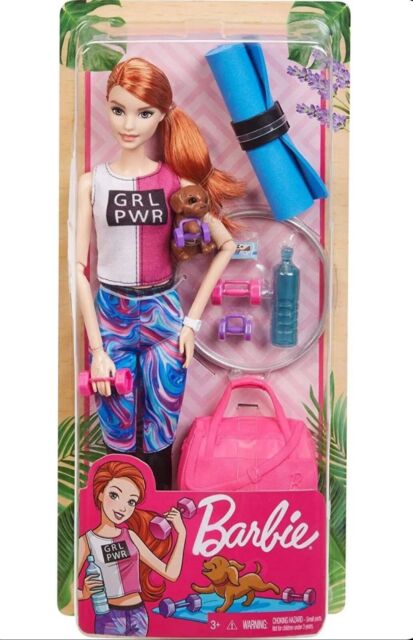 Barbie Fitness Doll Red-Haired with Puppy and 9 Accessories