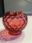 Vintage Fenton ? Cranberry Rose Bowl Vase Inverted Reverse Coin Dot Art Glass