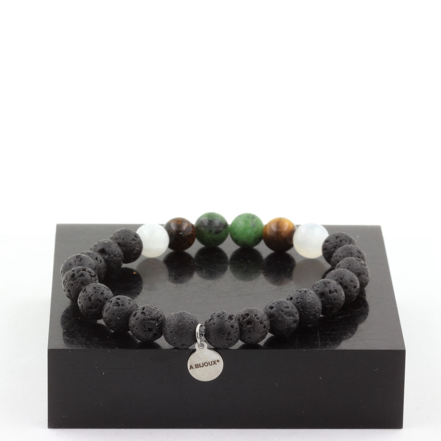 Bracelet Epidote d'Australie et Sélénite du Maroc avec Œil de Tigre fait main