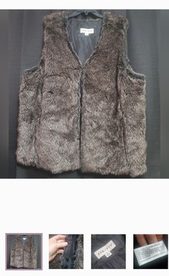 Ava & Viv SZ 3X Brown & Gray Faux Fur Vest With Pockets Hook Eye Closure Women's