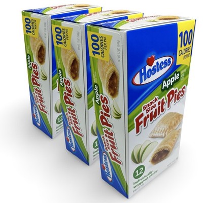 Hostess Snack Size 100 Calorie Mini Fruit Pies | 3-Pack, 12 Count Box | Apple (3