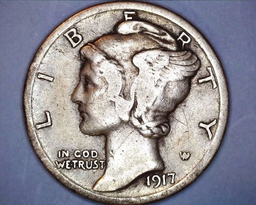 1917-S Mercury Head Silver Dime  FINE **402-6