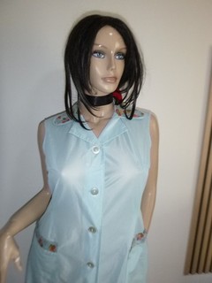 Bata de nailon delantal Dederon blusa peluquería Sissy Boy casa vestido vintage