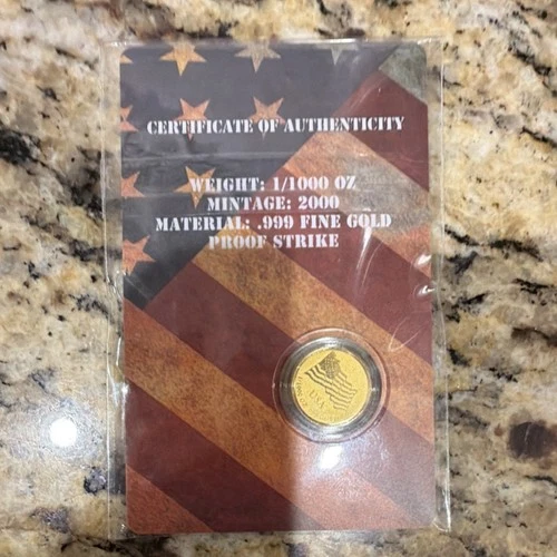 Statue of Liberty .999 Fine Gold Proof Coin 1/1000 oz Mintage 2000 Certificate