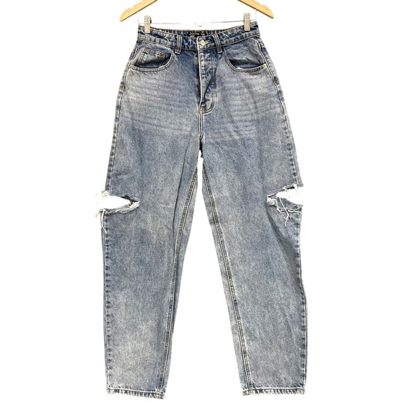 PrettyLittleThing Jeans Womens 8 Blue High Rise Boyfriend Distressed Denim 49129