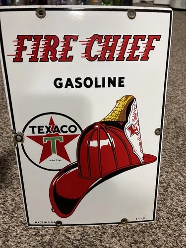 Early Original Vintage 1957 Texaco Fire Chief Porcelain Pump Plate Gas Oil Sign