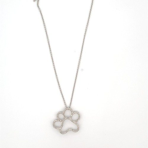 Sterling Silver Cz Paw Print Pendant Necklace - 18" (C31030364)