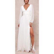 NWT Lulus Enchant My Love White V-Neck Long Sleeve Maxi Dress Sz S