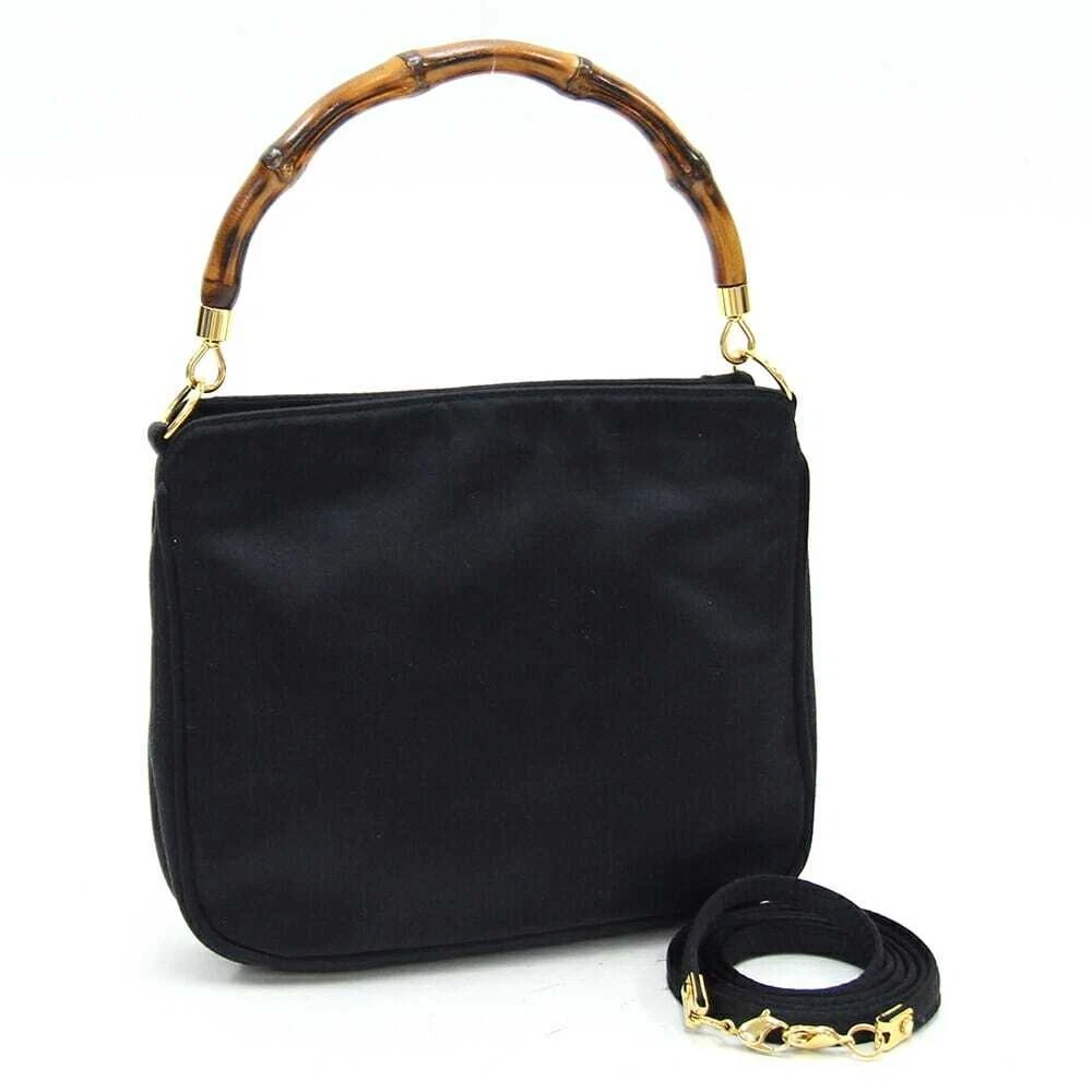 Sac à main Gucci 2WAY bambou 005 781 0315 noir satin occasion sac bandoulière diagonal