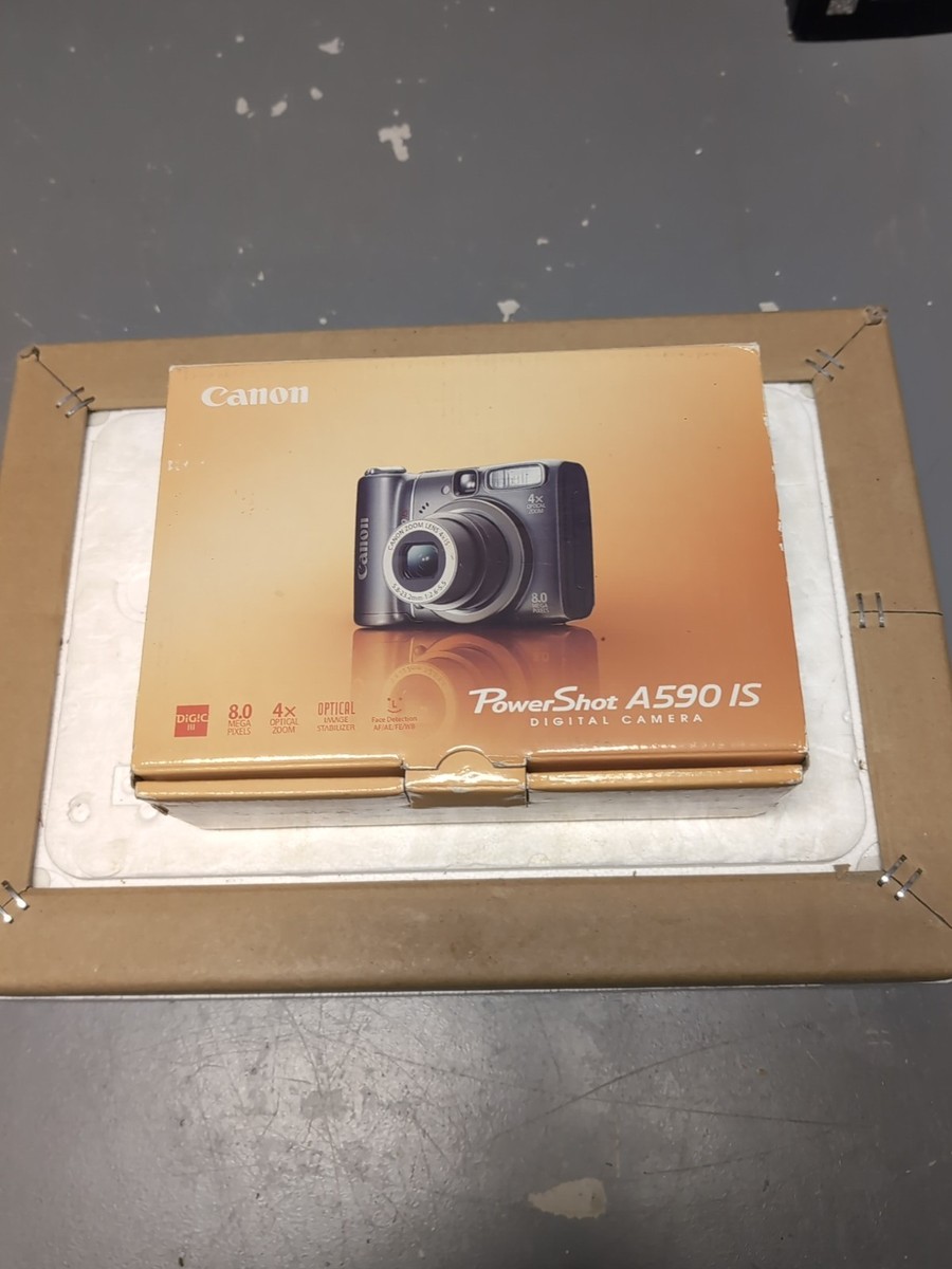 Canon PowerShot A590 IS Digital Camera Box, Manual, Mem Card Cable