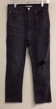 Levi's Wedgie Straight Jeans Women's 28x28 Black Denim Button Fly Distressed