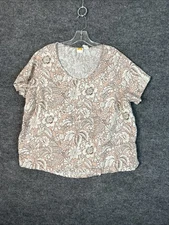 C&C California Womens Floral Blouse Top Size 1X Linen Beachy Bohemian Neutral