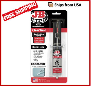 JB Weld Plastic Weld Quick Setting Epoxy Syringe Bonder Repair Glue Clear 14 ml.