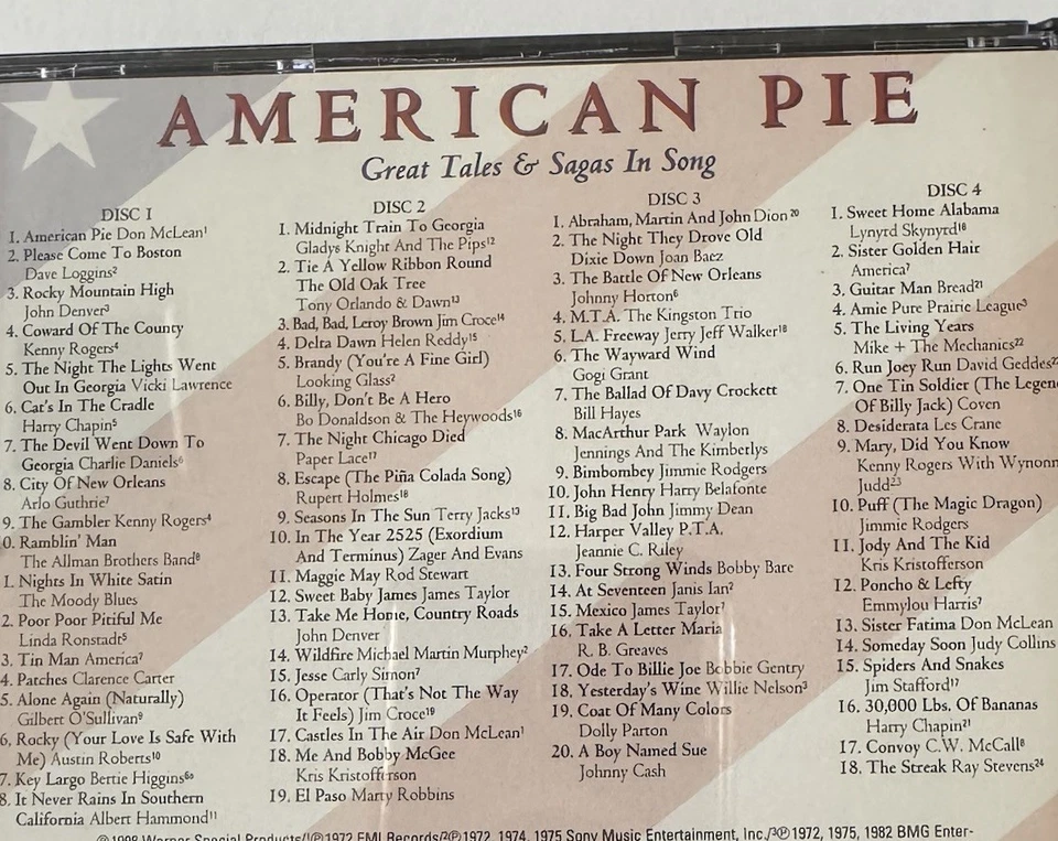 American Pie Great Tales & Sagas In Song 4 CD SET! Jim Croce Dolly Parton Bread — 第 3/4 张图片