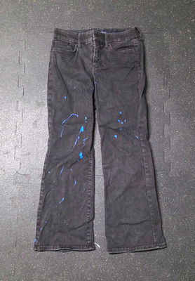 NYDJ Women s Custom Paint Splatter Straight Jeans Black Denim Stretch Size XS