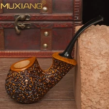 MUXIANG Rustic Blowfish Pipe Briar Wooden Freehand Tobacco Pipe 3mm Carved Pipe