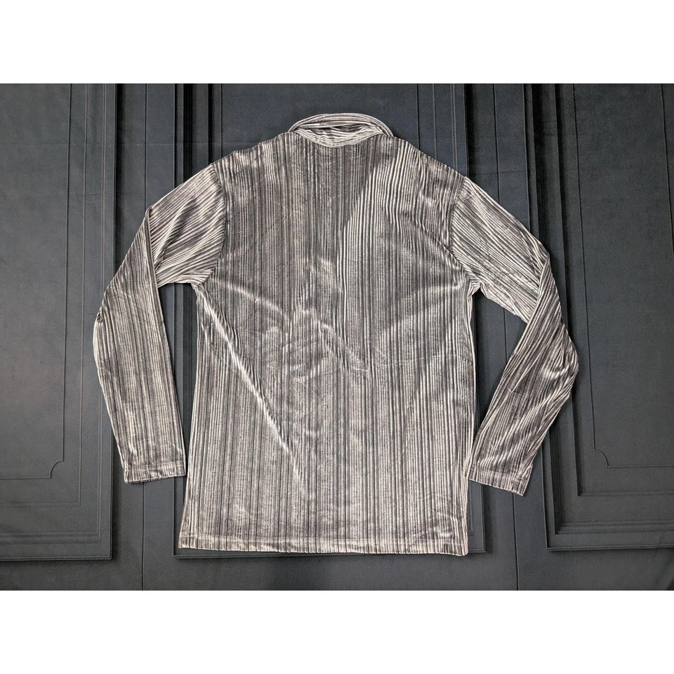 Camisa Raver Vintage Años 90 Rayas Plateadas Manga Larga Mediana Terciopelo Metálico Foto 2 de 4