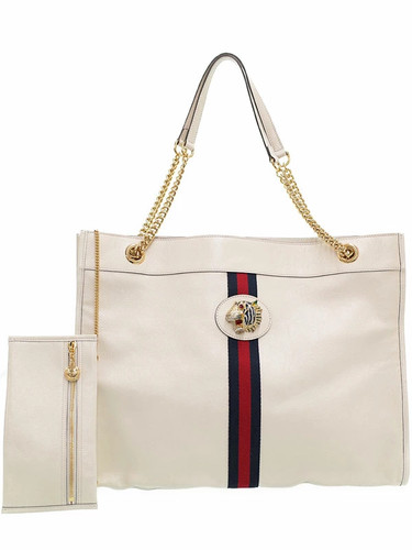 GUCCI Raja Tote Chain Shoulder Bag Leather White
