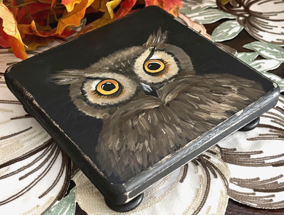 *~* HAND PAINTED OWL *~* FALL  *~*  MEDIUM RISER - Image 2 of 4