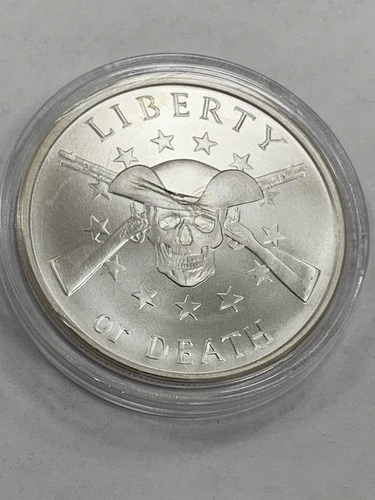 1 Troy oz .999 Silver 2021 Liberty Or Death Silver Shield Skull BU Round Coin