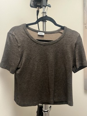 Akris punto Women s Gray Solid Cropped Round Neck Short Sleeve T-Shirt S