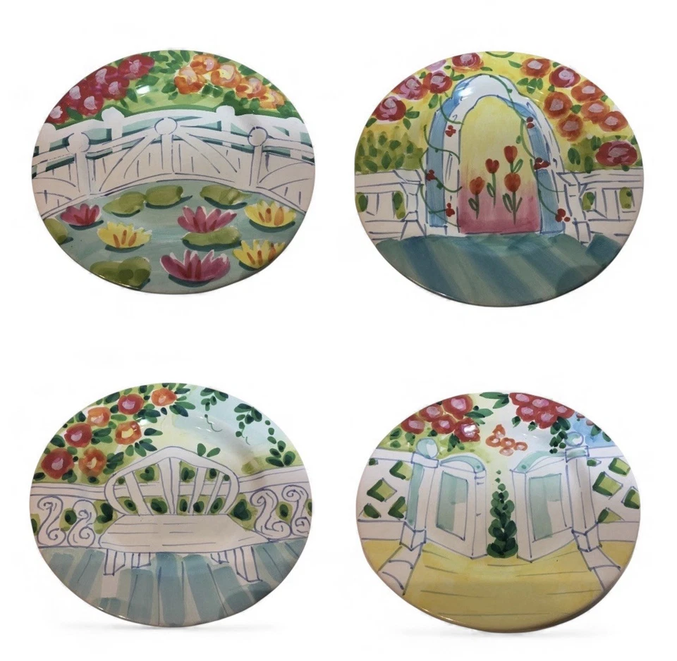 Juego de 4 platos de ensalada The Cellar Italia pintado a mano banco de jardín floral 1996 Foto 2 de 4