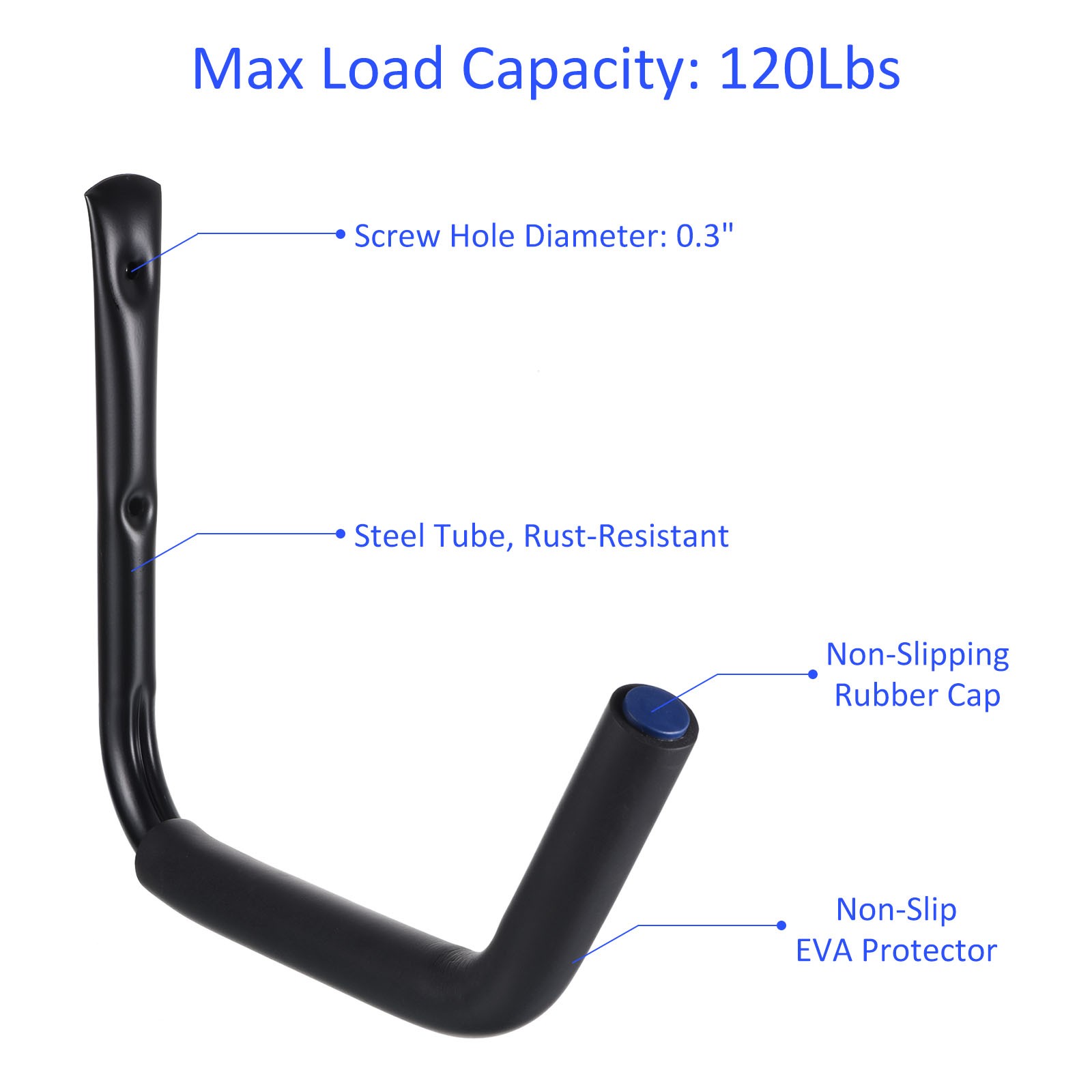 4 Pack Kayak Storage Racks Wall Mount Kayak Hooks Garage Canoe Hangers 15" Black