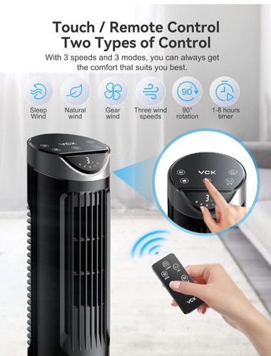 VCK Persönlicher Turmventilator, 80° Oszillation, 3 Geschwindigkeiten Lüfter mit Fernbedienung & Timer...C2 - Bild 6 von 11