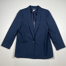Vintage Haberdashery Blazer Womens 12 Navy Blue One Button Lined Made in USA VTG