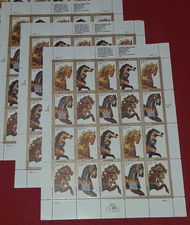 Three Sheets x 20 = 60 of CAROUSEL HORSES 32¢ US Postage Stamps. USA  2976-2979