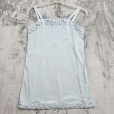 Vintage 60s Wonder Maid Slip Womens 13 Juniors Pale Blue Nylon Lace Mini Dress