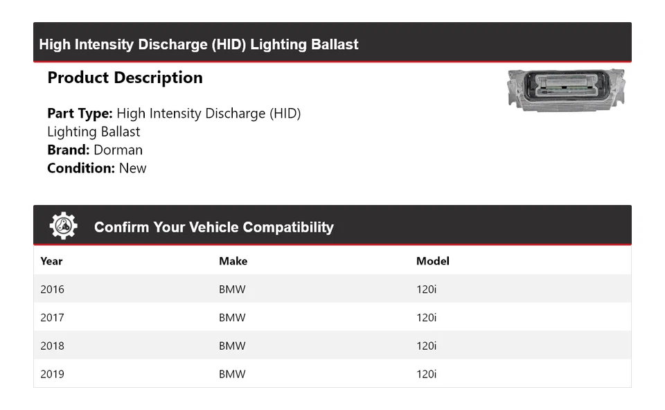 Balastro de iluminación de descarga de alta intensidad (HID) para BMW 120i Dorman 2016-2019 Foto 2 de 4