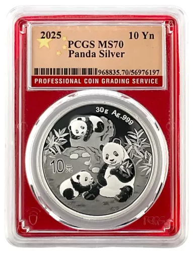 2025 China 10 Yuan 30 Gram Silver Panda PCGS MS70 - Red Core - Flag Label