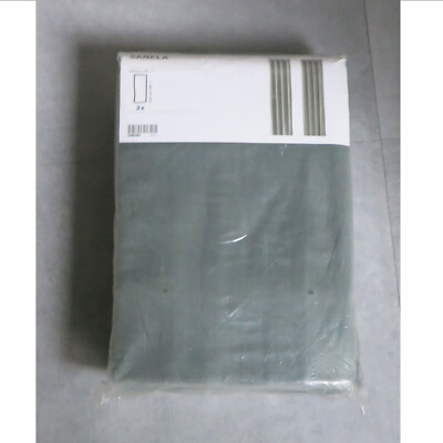IKEA Sanela Curtains Drapes Room Darkening Gray Green Velvet 98'' l grey-green