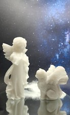 White Jade Winged Angel Cat And Guardian Angel, Pet Memorial, Pet Loss Gift,