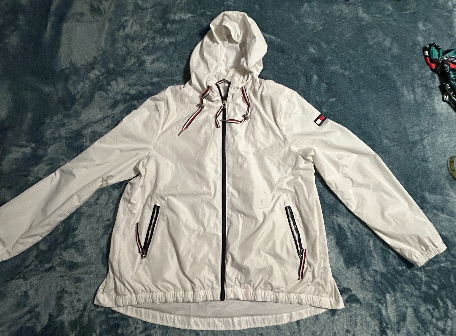 Tommy Hilfiger White Windbreaker Jacket Women's Size L. NWOT