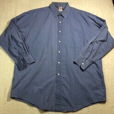 Vtg Brooks Brothers Shirt Mens 17.5-34 Blue Plaid Long sleeve Button Up