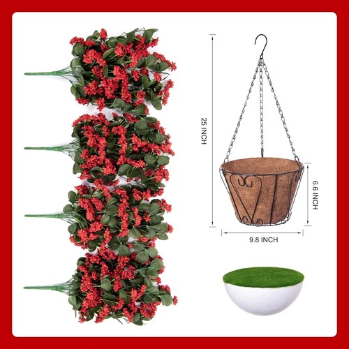 Red Artificial Shrubs Daisies Flowers Hanging Basket Outdoor Home Garden Decor - Picture 5 of 6