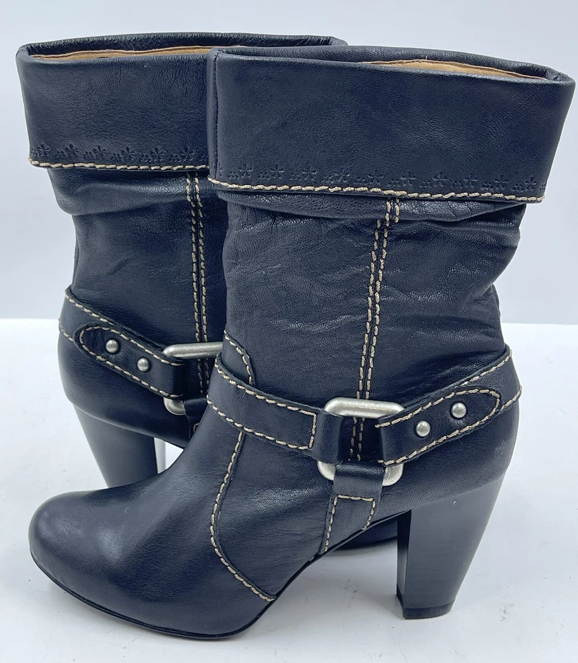 Botines Fossil para mujer 7 de cuero negro con cremallera lateral botín plegable holgado Foto 3 de 4