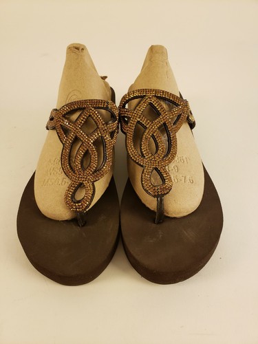West Loop Women's Brown Gold Wedge Thong Sandal size large 9/10 - Picture 3 of 8
