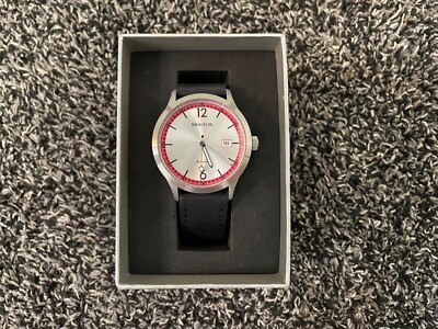 HERITOR BECKER WATCH LEATHER BAND W/DATE - SILVER/RED - HERHR9602 