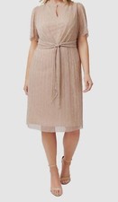 Adrianna Papell Women's Pink Crinkle Mesh Dress Plus Size 4