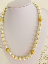Bridal Ivry Glass Pearl Necklace Gold Colour Plated Stardust Beads.